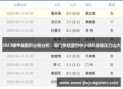 2023德甲最新积分榜分析：豪门争冠激烈中小球队保级压力山大